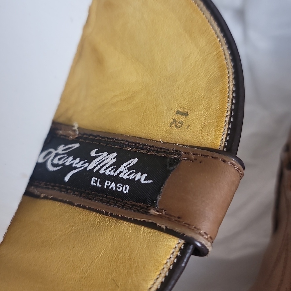 Larry Mahan Vintage Leather Tan Taupe Western Cowboy Cowgirl Boots - Picture 10 of 13